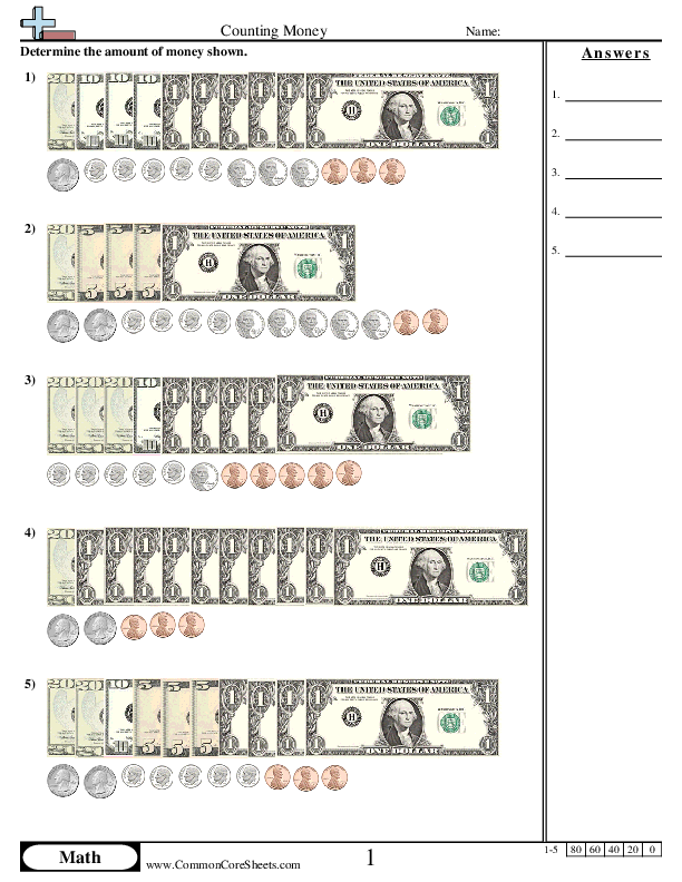 Counting Money (with change) Worksheet - Counting Money (with change) worksheet